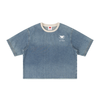 BVO® DENIM VINTAGE WASH RAW HEM TEE [BLUE]