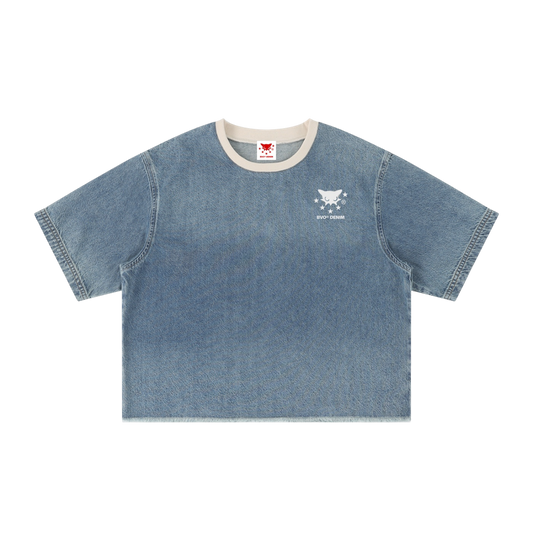 BVO® DENIM VINTAGE WASH RAW HEM TEE [BLUE]