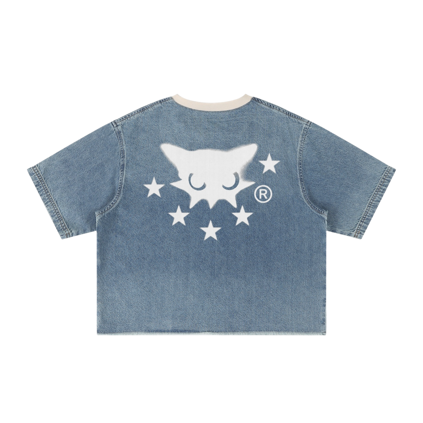 BVO® DENIM VINTAGE WASH RAW HEM TEE [BLUE]