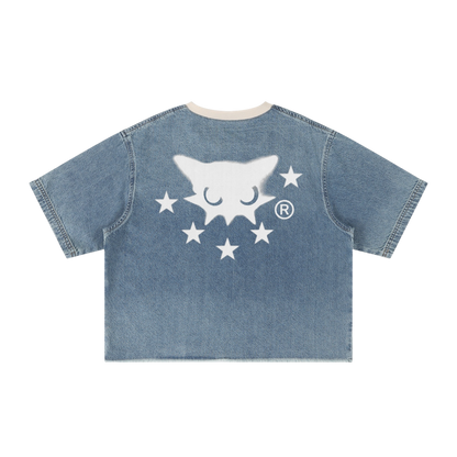 BVO® DENIM VINTAGE WASH RAW HEM TEE [BLUE]