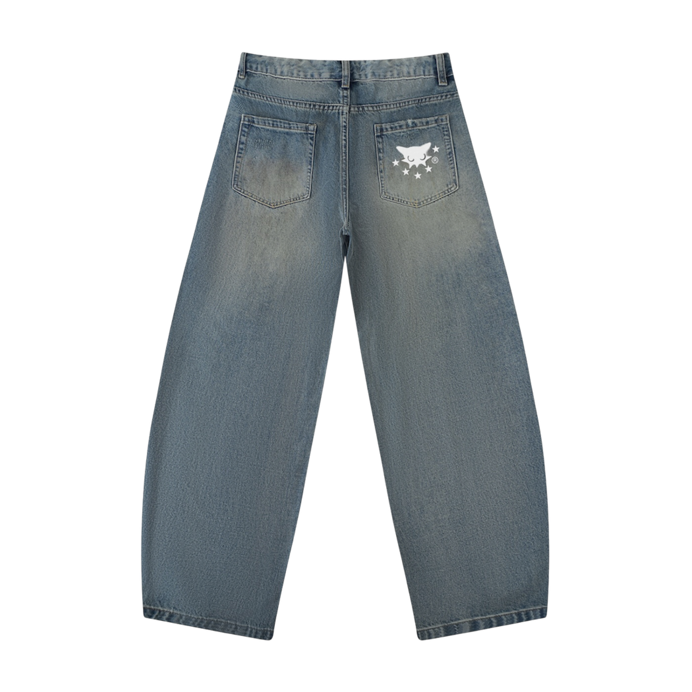 BVO® DENIM DISTRESSED BARREL LEG JEANS [BLUE]