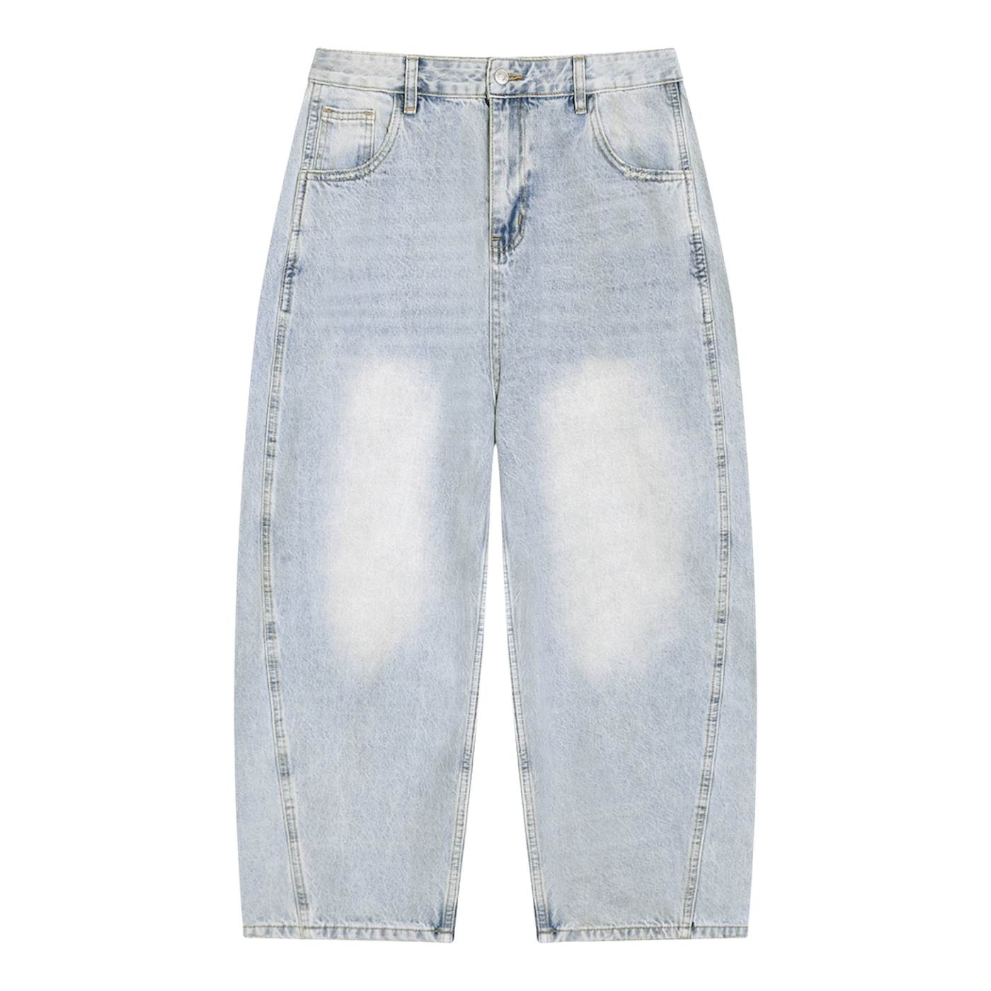 BVO® DENIM VINTAGE WASH SUNFADE BARREL LEG JEANS [LIGHT BLUE]
