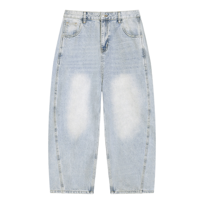 BVO® DENIM VINTAGE WASH SUNFADE BARREL LEG JEANS [LIGHT BLUE]