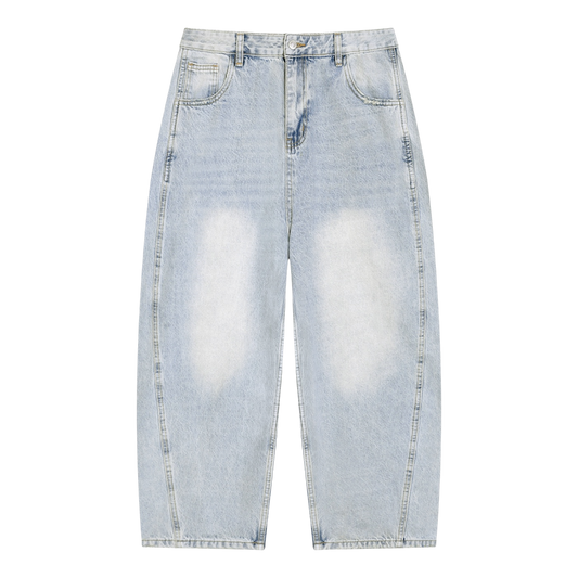 BVO® DENIM VINTAGE WASH SUNFADE BARREL LEG JEANS [LIGHT BLUE]