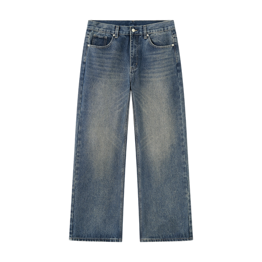BVO® DENIM VINTAGE WASH STRAIGHT LEG JEANS [WASHED BLUE]
