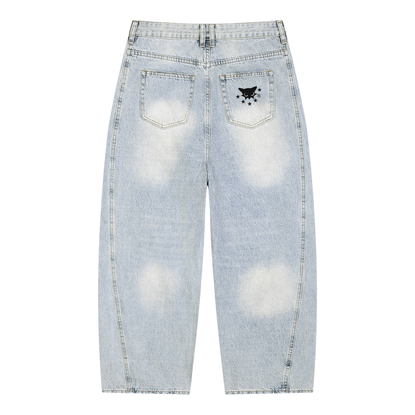 BVO® DENIM VINTAGE WASH SUNFADE BARREL LEG JEANS [LIGHT BLUE]