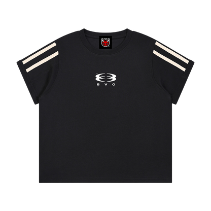 WMNS UNITY LOGO® VARSITY STRIPE TEE [BLACK]