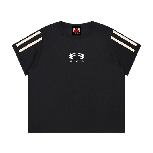 WMNS UNITY LOGO® VARSITY STRIPE TEE [BLACK]