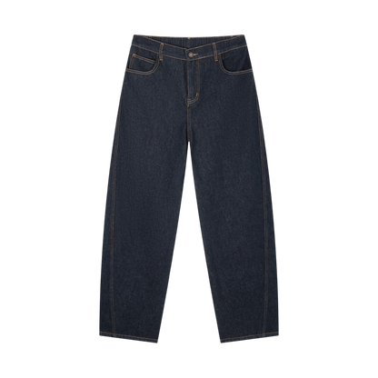 BVO® DENIM VINTAGE WASH BARREL LEG JEANS [NAVY BLUE]