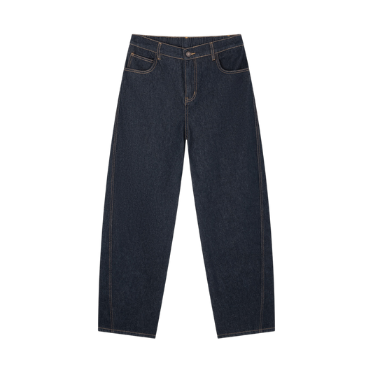 BVO® DENIM VINTAGE WASH BARREL LEG JEANS [NAVY BLUE]