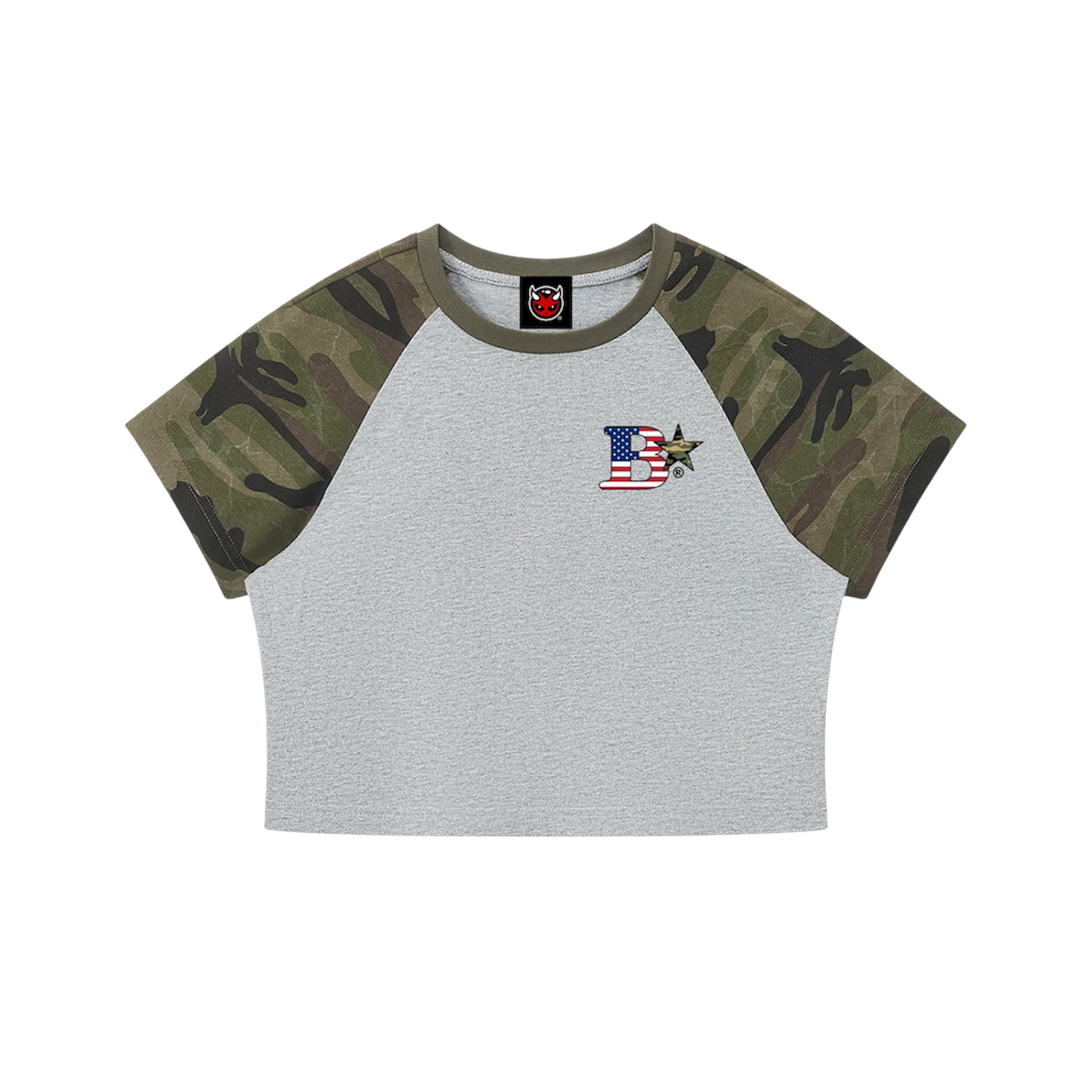 WMNS BVO® WORLD 2026 CAMO CROPPED TEE [GREY/WOODLAND CAMO]