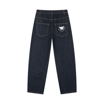 BVO® DENIM VINTAGE WASH BARREL LEG JEANS [NAVY BLUE]