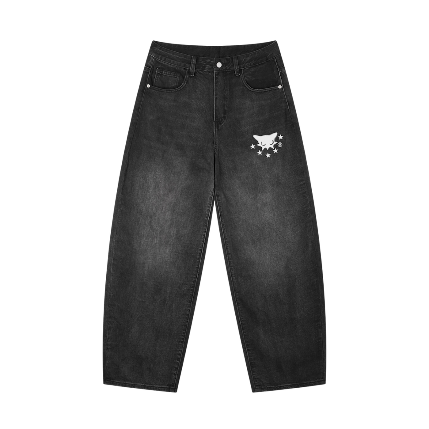 BVO® DENIM SUNFADE VINTAGE WASH BARREL LEG JEANS [BLACK]