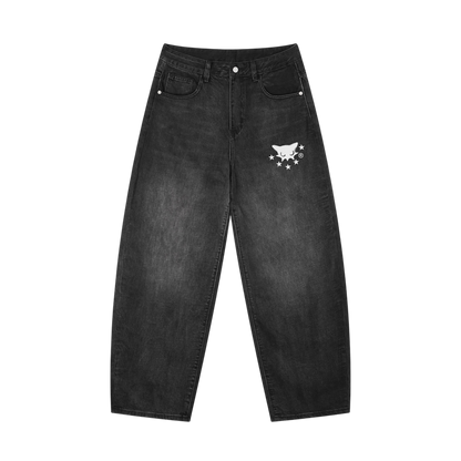 BVO® DENIM SUNFADE VINTAGE WASH BARREL LEG JEANS [BLACK]