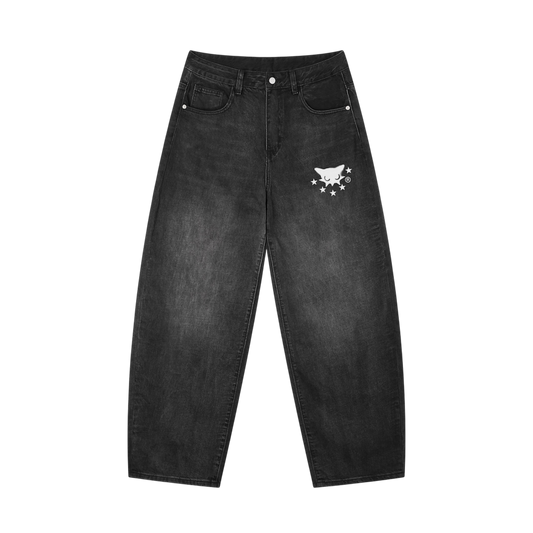 BVO® DENIM SUNFADE VINTAGE WASH BARREL LEG JEANS [BLACK]