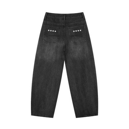 BVO® DENIM SUNFADE VINTAGE WASH BARREL LEG JEANS [BLACK]