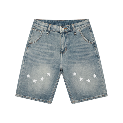 BVO® DENIM STARS VINTAGE WASH SHORTS [BLUE]