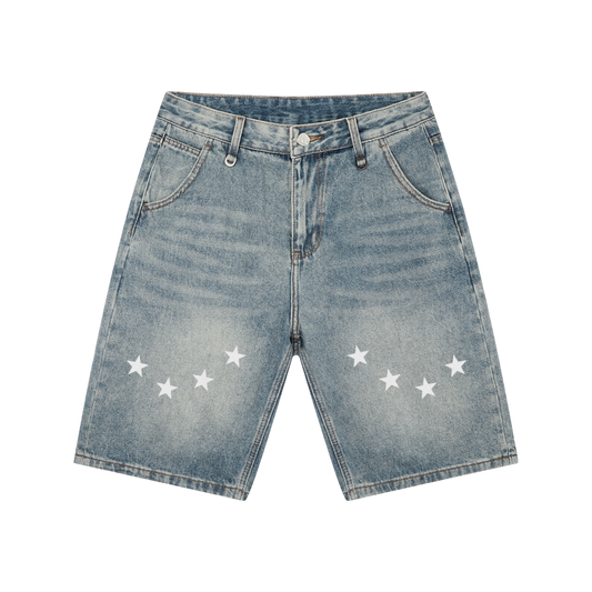 BVO® DENIM STARS VINTAGE WASH SHORTS [BLUE]