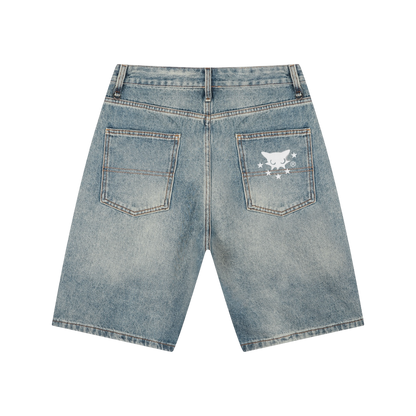 BVO® DENIM STARS VINTAGE WASH SHORTS [BLUE]