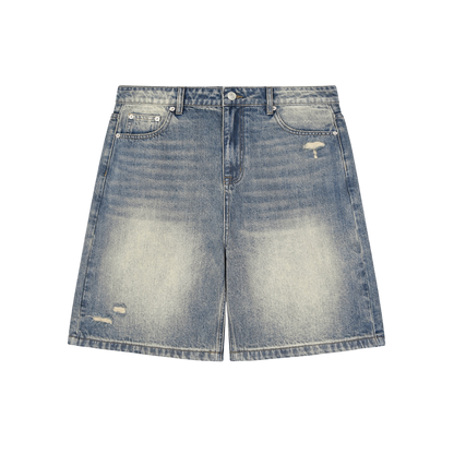 BVO® DENIM FADED DISTRESSED BAGGY SHORTS [BLUE]