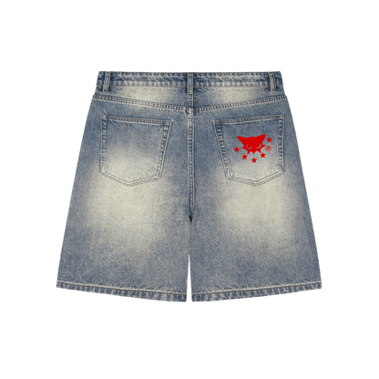 BVO® DENIM FADED DISTRESSED BAGGY SHORTS [BLUE]