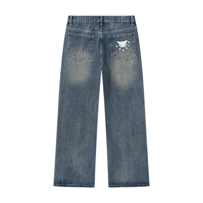 BVO® DENIM VINTAGE WASH STRAIGHT LEG JEANS [WASHED BLUE]