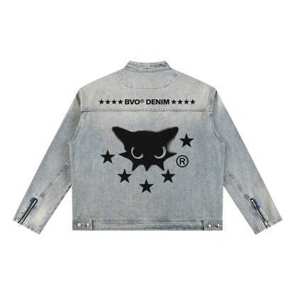 BVO® DENIM STARS VINTAGE WASH ZIP JACKET [BLUE]