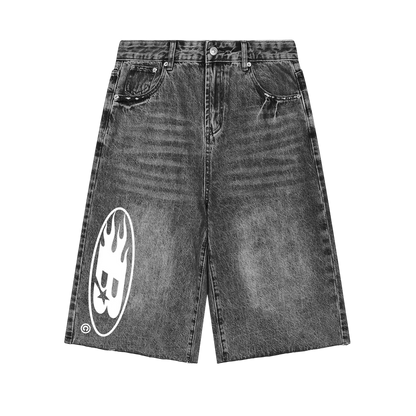 BVO® DENIM STAPLE LOGO© VINTAGE WIDE LEG SHORTS [BLACK]