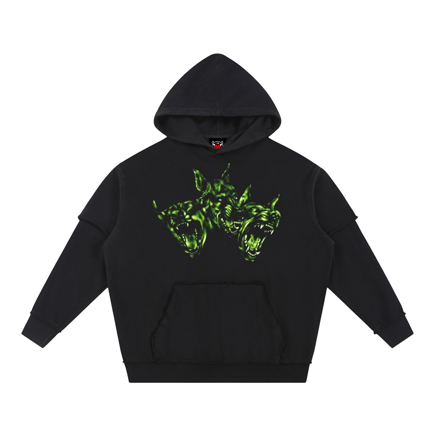 NO FEAR RAW EDGE DOUBLE LAYERED HOODIE [BLACK]