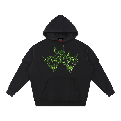 NO FEAR RAW EDGE DOUBLE LAYERED HOODIE [BLACK]