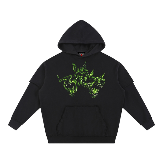 NO FEAR RAW EDGE DOUBLE LAYERED HOODIE [BLACK]