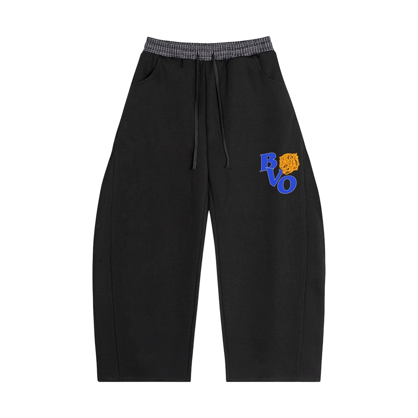 FRAT LOGO PLAID WAISTBAND BARREL SWEATPANTS [BLACK]