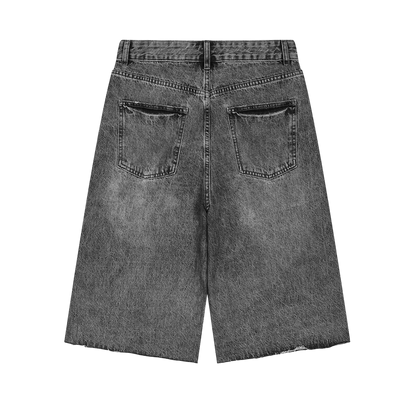 BVO® DENIM STAPLE LOGO© VINTAGE WIDE LEG SHORTS [BLACK]