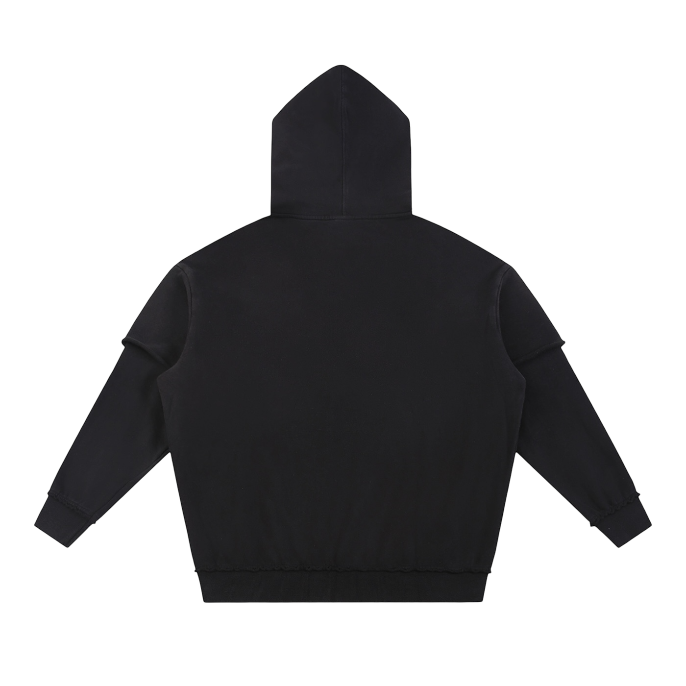 NO FEAR RAW EDGE DOUBLE LAYERED HOODIE [BLACK]