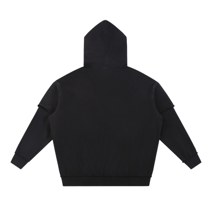 NO FEAR RAW EDGE DOUBLE LAYERED HOODIE [BLACK]