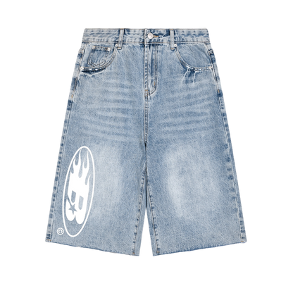 BVO® DENIM STAPLE LOGO© VINTAGE WIDE LEG SHORTS [BLUE]