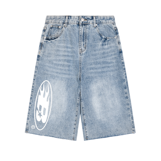 BVO® DENIM STAPLE LOGO© VINTAGE WIDE LEG SHORTS [BLUE]