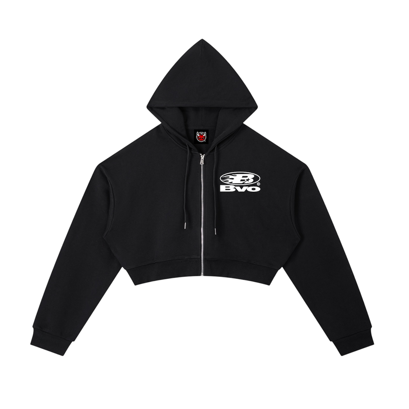 WMNS STAPLE LOGO© CROPPED ZIP HOODIE [BLACK]