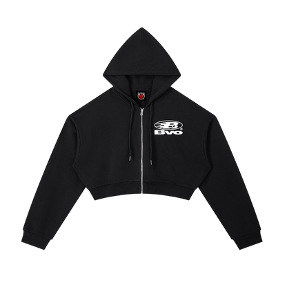 WMNS STAPLE LOGO© CROPPED ZIP HOODIE [BLACK]