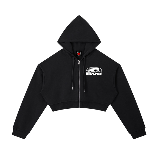 WMNS STAPLE LOGO© CROPPED ZIP HOODIE [BLACK]