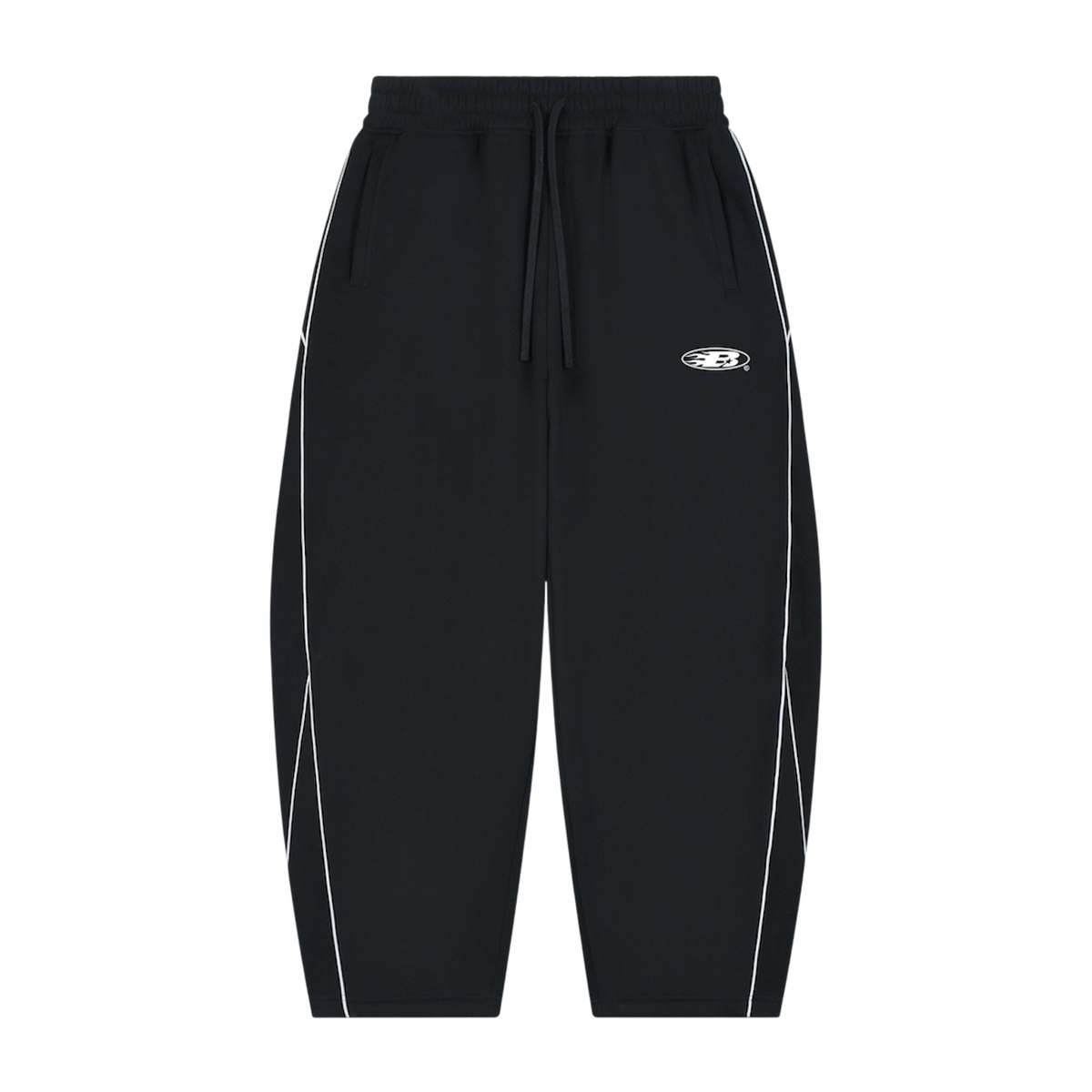 STAPLE LOGO© PIPING FLEECE BARREL LEG SWEATPANTS [BLACK]
