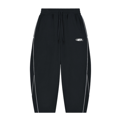 STAPLE LOGO© PIPING FLEECE BARREL LEG SWEATPANTS [BLACK]