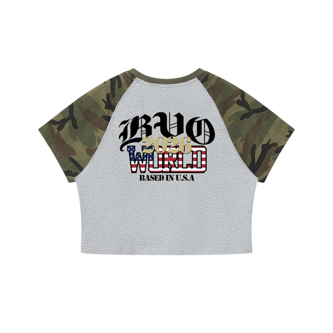 WMNS BVO® WORLD 2026 CAMO CROPPED TEE [GREY/WOODLAND CAMO]