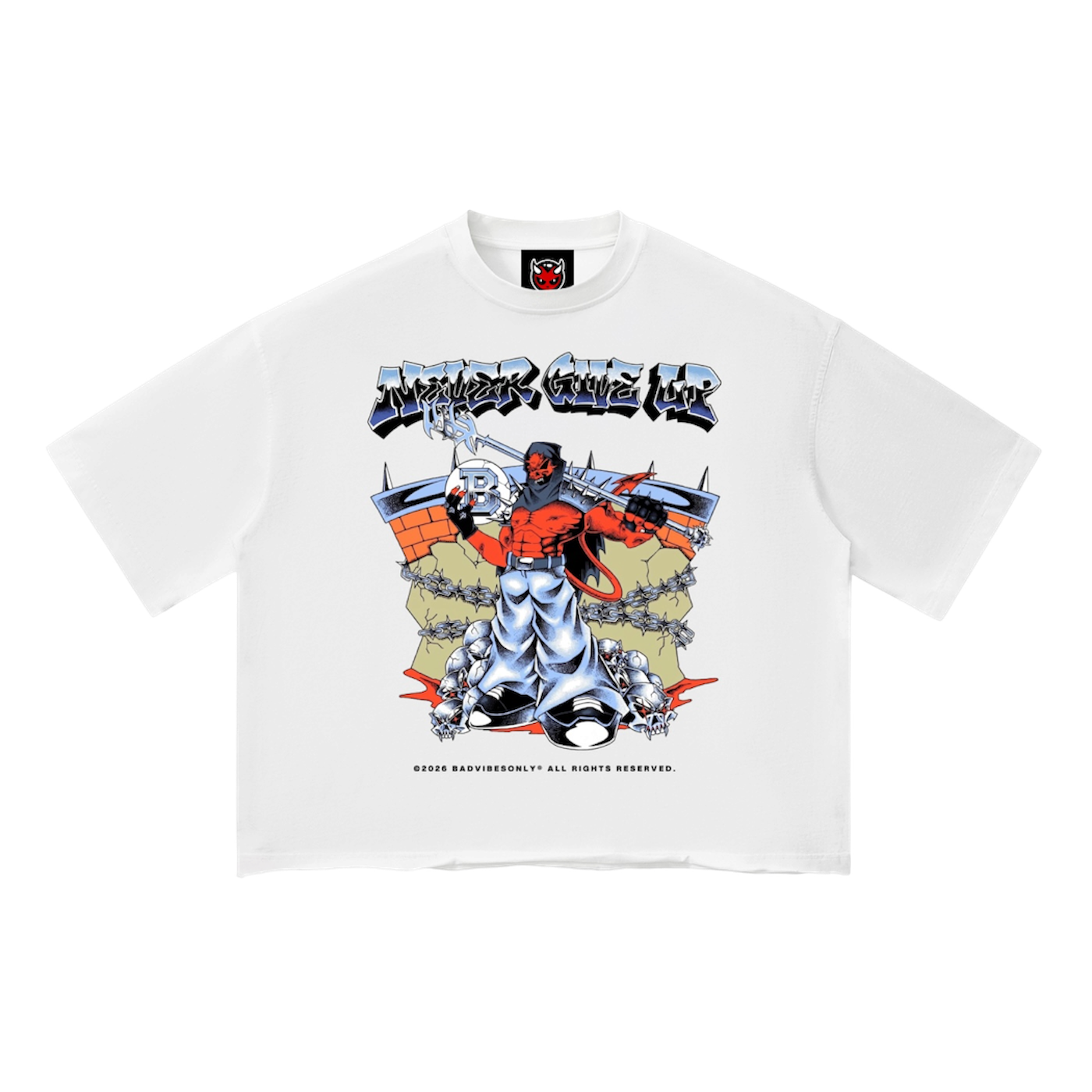 NEVER GIVE UP VINTAGE WASH TEE [WHITE]